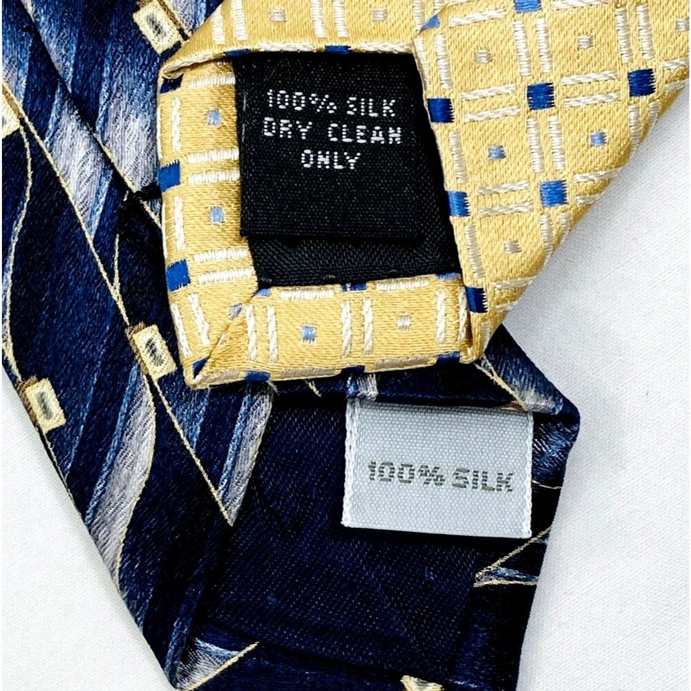 Pierre Cardin 2 Ties Vintage Y2K Blue Gold Geometric Plaid Dot Abstract Preppy - Picture 7 of 11